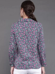 women's cotton floral shirt collar tunic