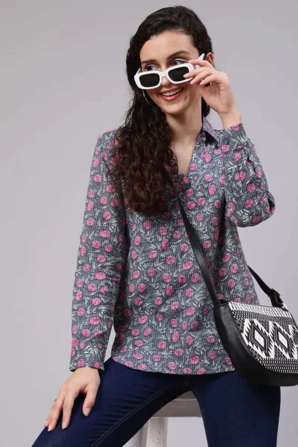 floral long sleeve tunic in pure cotton