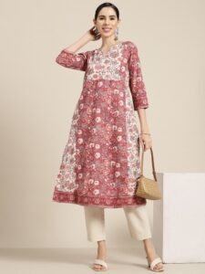 floral cotton kurta with pocket