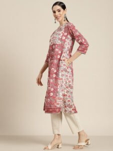 floral cotton A-Line kurta with pocket