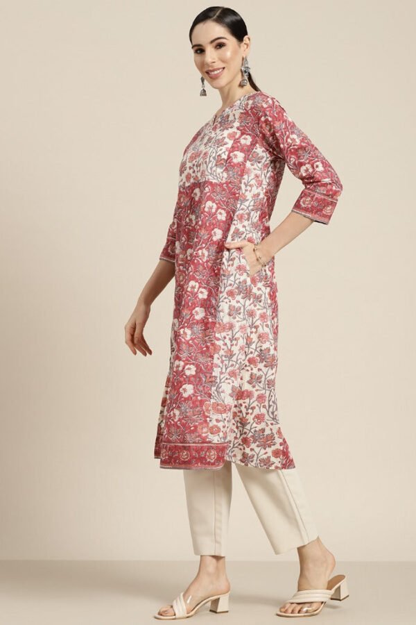 floral cotton A-Line kurta with pocket