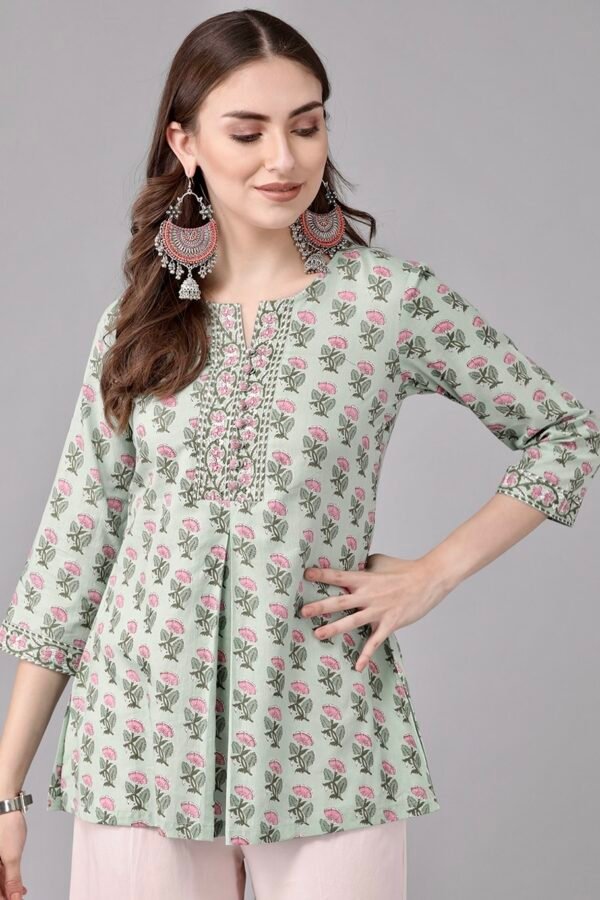 floral pure cotton block print tunic top